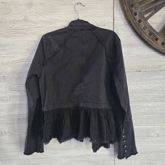Free People Military Ruffle Hem Jacket Womens SZ M Cotton Grey - Picture 10 of 10